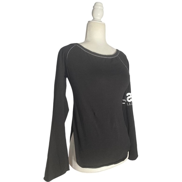 Sylvana Lisi Bateau Neck Jersey Safar Top Flare Sleeve Curved Split hem Vintage - Picture 2 of 14